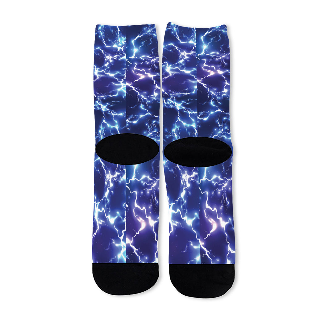 Blue And Purple Lightning Print Long Socks