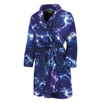 Blue And Purple Lightning Print Men's Bathrobe