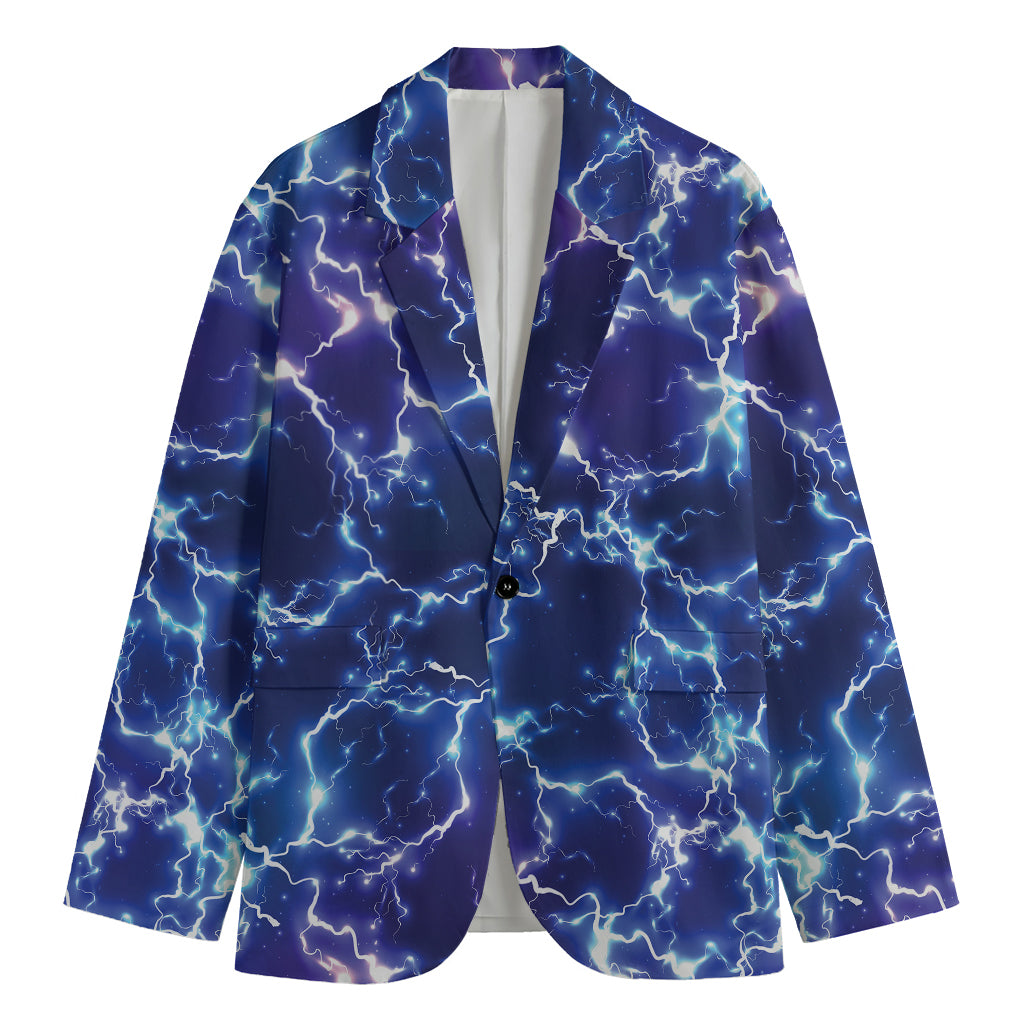 Blue And Purple Lightning Print Men's Blazer
