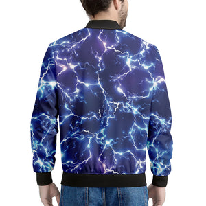 Blue And Purple Lightning Print Men's Bomber Jacket