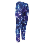 Blue And Purple Lightning Print Men's Compression Pants