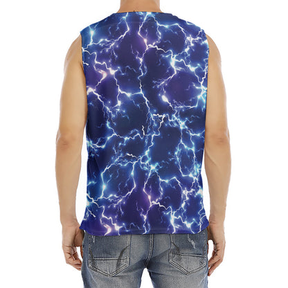 Blue And Purple Lightning Print Men's Fitness Tank Top