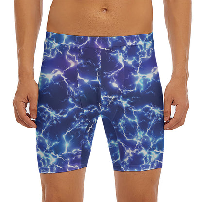 Blue And Purple Lightning Print Men's Long Boxer Briefs