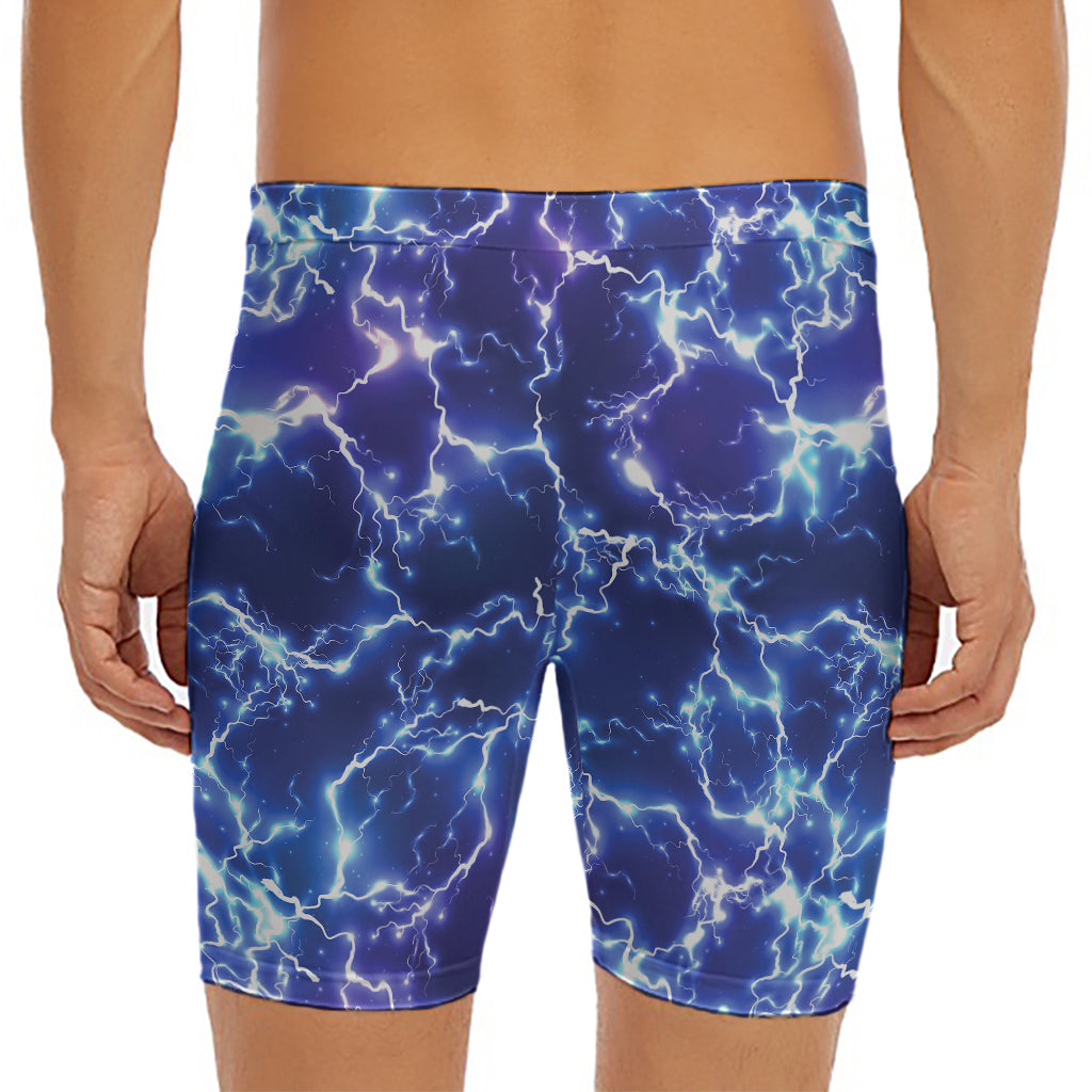 Blue And Purple Lightning Print Men's Long Boxer Briefs