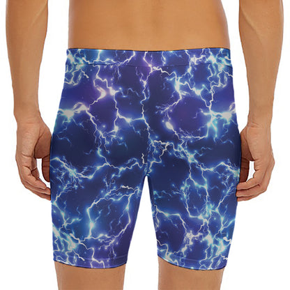 Blue And Purple Lightning Print Men's Long Boxer Briefs