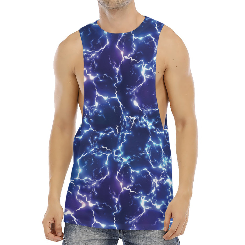 Blue And Purple Lightning Print Men's Muscle Tank Top