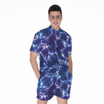 Blue And Purple Lightning Print Men's Rompers