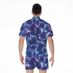 Blue And Purple Lightning Print Men's Rompers