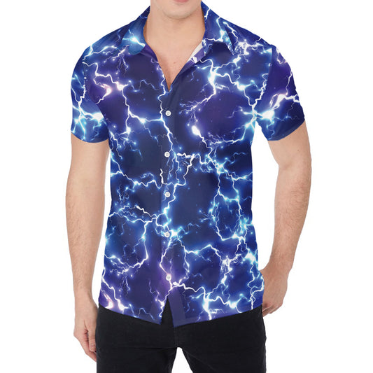 Blue And Purple Lightning Print Men's Shirt