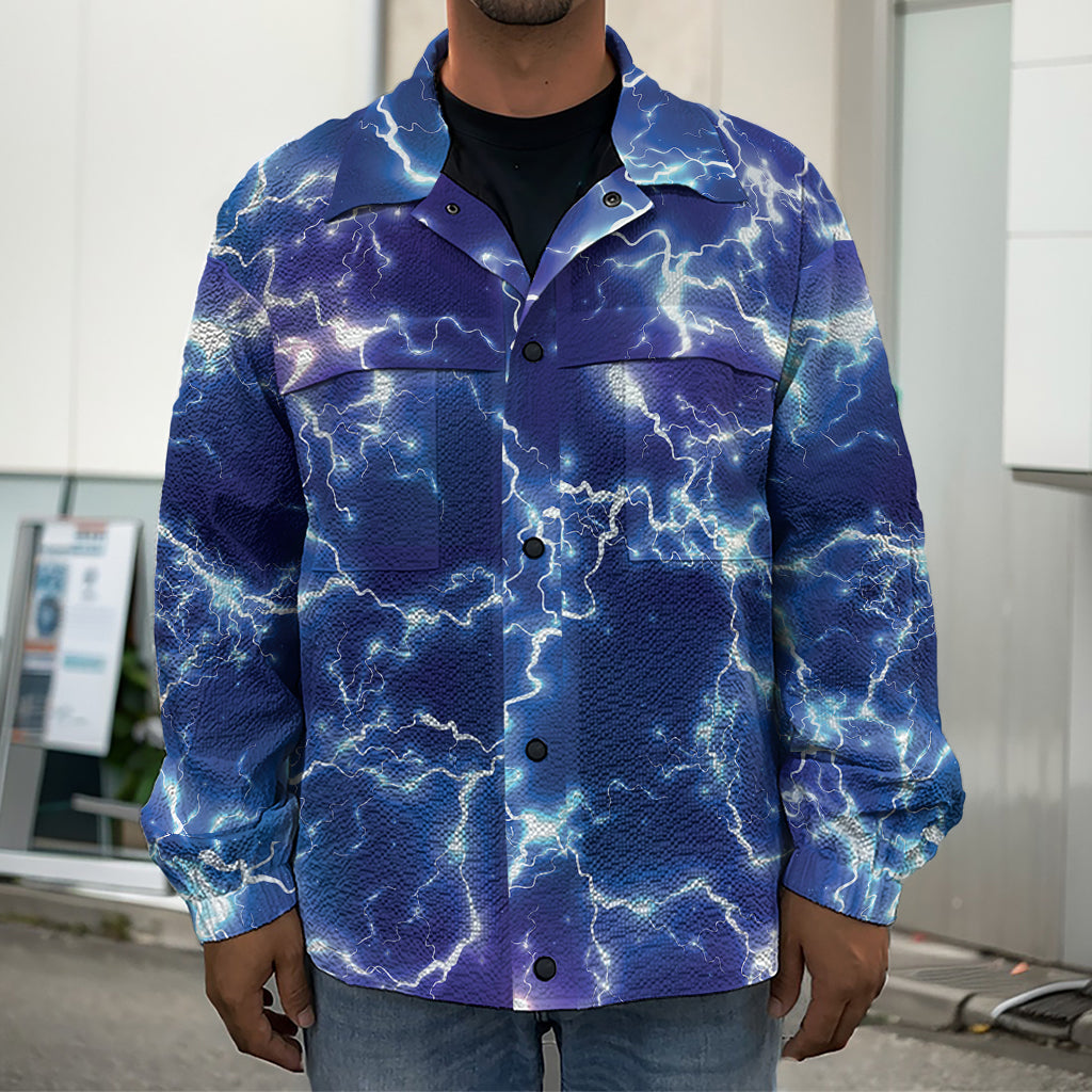 Blue And Purple Lightning Print Men's Shirt Jacket