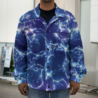 Blue And Purple Lightning Print Men's Shirt Jacket