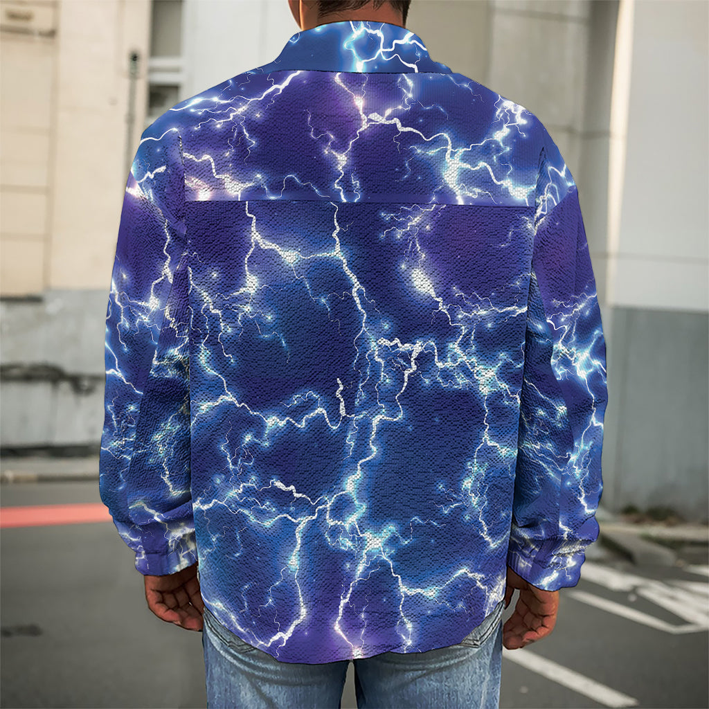 Blue And Purple Lightning Print Men's Shirt Jacket