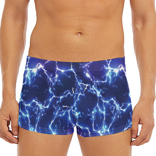 Blue And Purple Lightning Print Men's Short Boxer Briefs