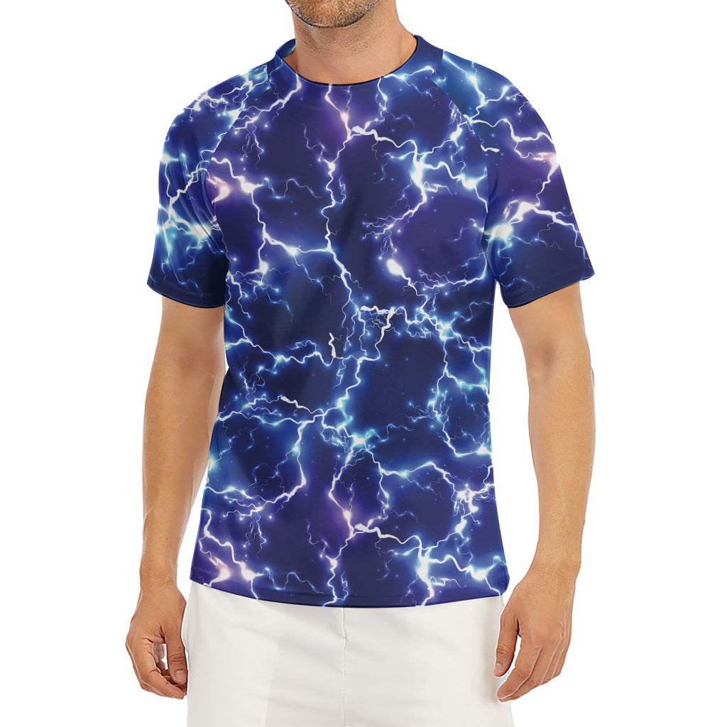 Blue And Purple Lightning Print Men's Short Sleeve Rash Guard