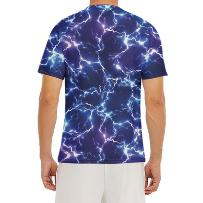 Blue And Purple Lightning Print Men's Short Sleeve Rash Guard