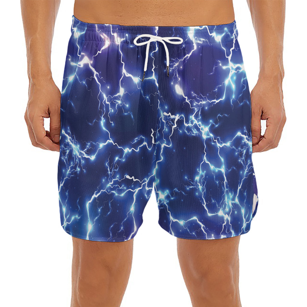 Blue And Purple Lightning Print Men's Split Running Shorts