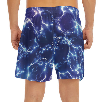 Blue And Purple Lightning Print Men's Split Running Shorts