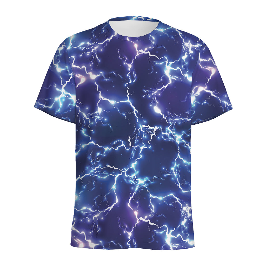 Blue And Purple Lightning Print Men's Sports T-Shirt