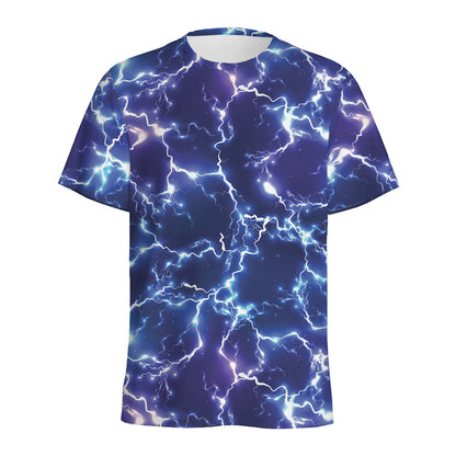 Blue And Purple Lightning Print Men's Sports T-Shirt