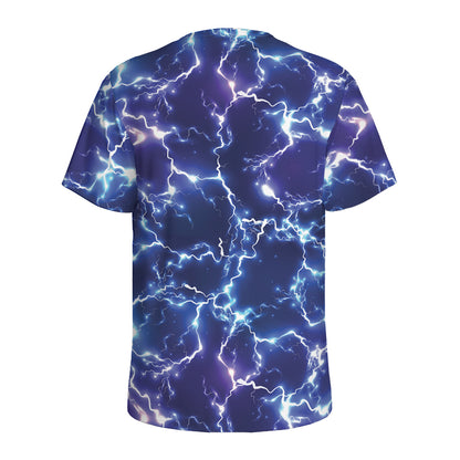 Blue And Purple Lightning Print Men's Sports T-Shirt