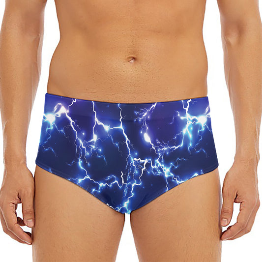 Blue And Purple Lightning Print Men's Triangle Swim Briefs