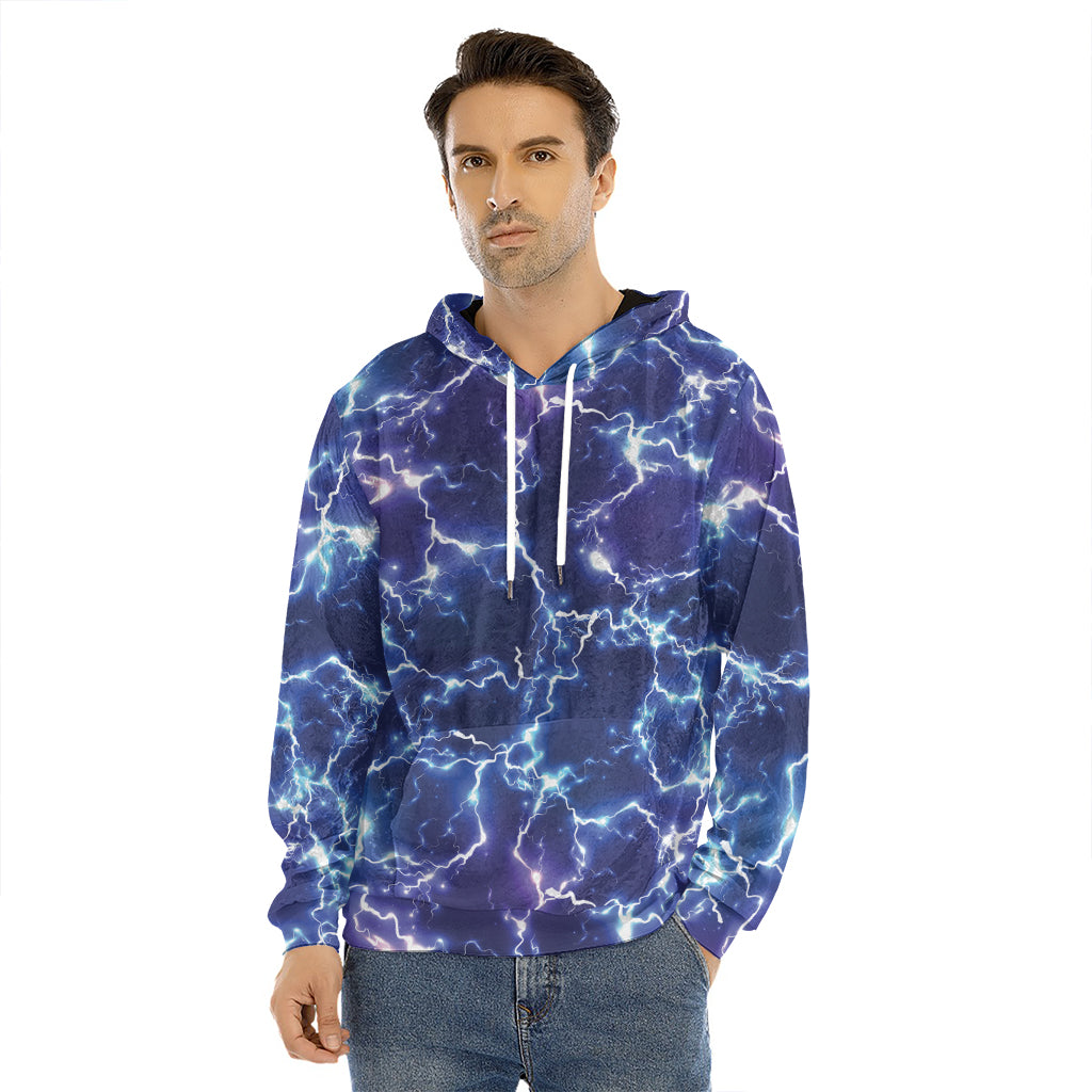 Blue And Purple Lightning Print Men's Velvet Pullover Hoodie