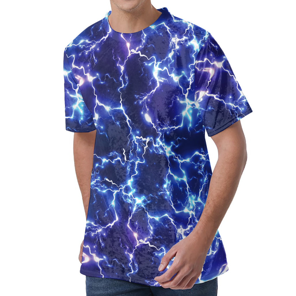 Blue And Purple Lightning Print Men's Velvet T-Shirt