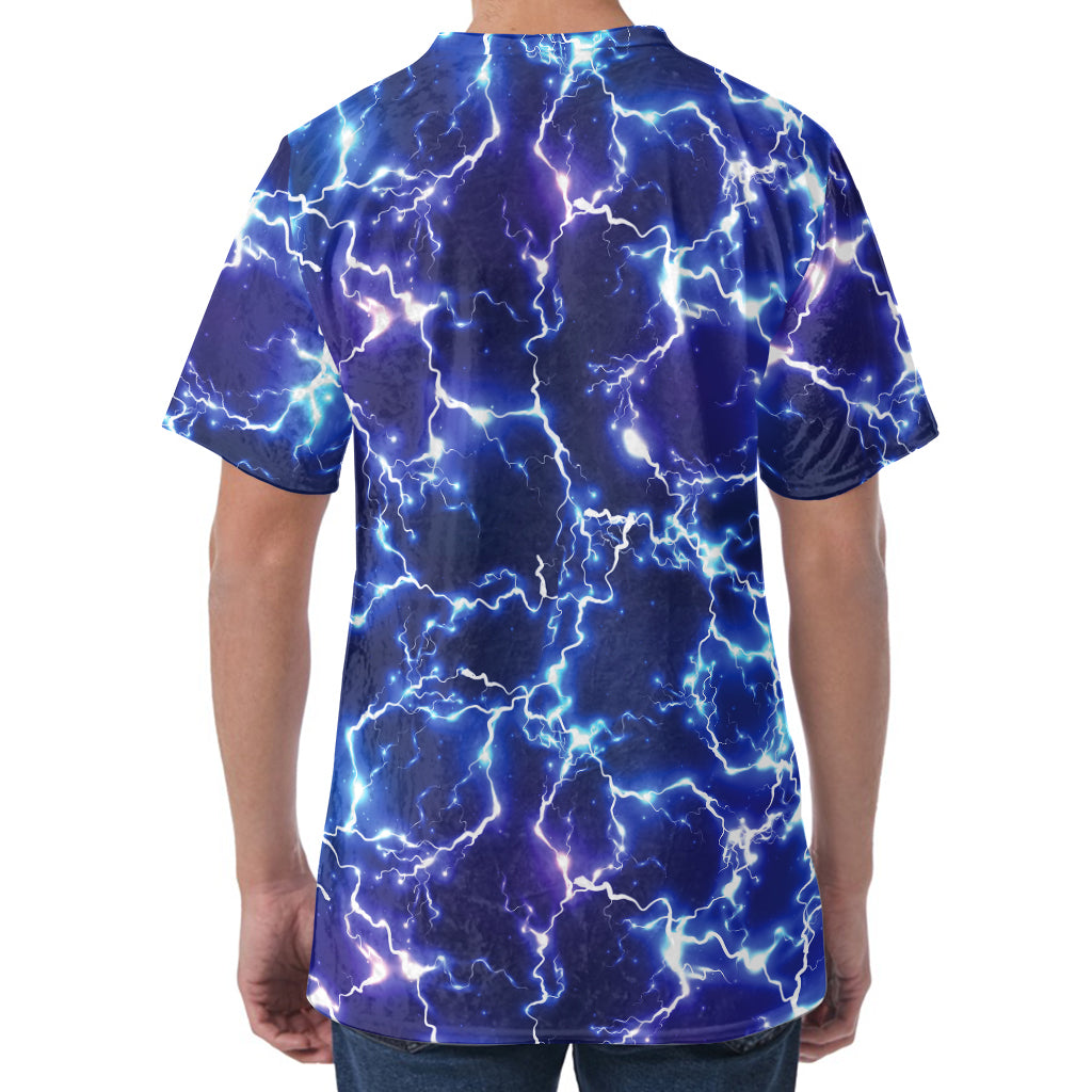Blue And Purple Lightning Print Men's Velvet T-Shirt