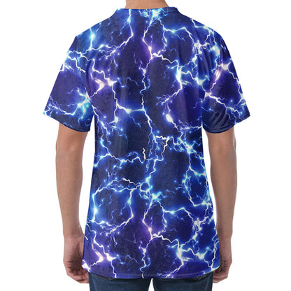 Blue And Purple Lightning Print Men's Velvet T-Shirt