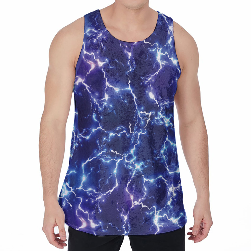 Blue And Purple Lightning Print Men's Velvet Tank Top