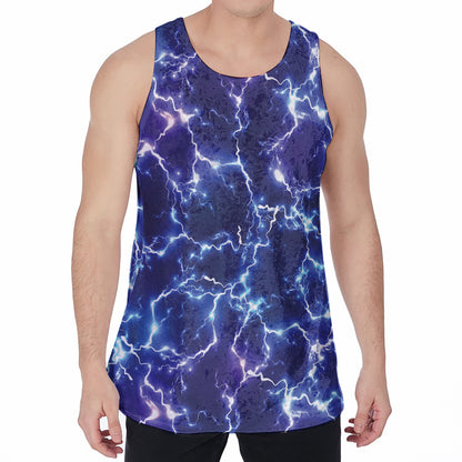 Blue And Purple Lightning Print Men's Velvet Tank Top