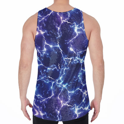 Blue And Purple Lightning Print Men's Velvet Tank Top