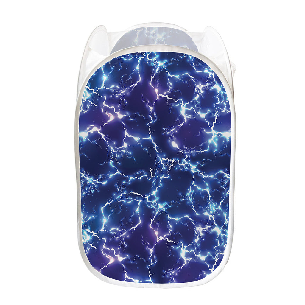 Blue And Purple Lightning Print Mesh Laundry Hamper