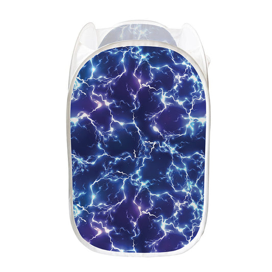 Blue And Purple Lightning Print Mesh Laundry Hamper