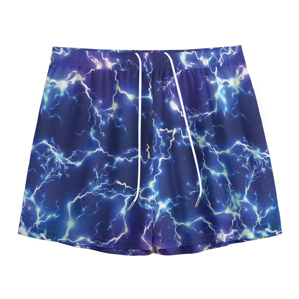 Blue And Purple Lightning Print Mesh Shorts