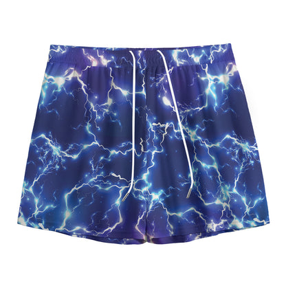Blue And Purple Lightning Print Mesh Shorts