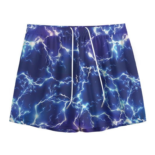 Blue And Purple Lightning Print Mesh Shorts