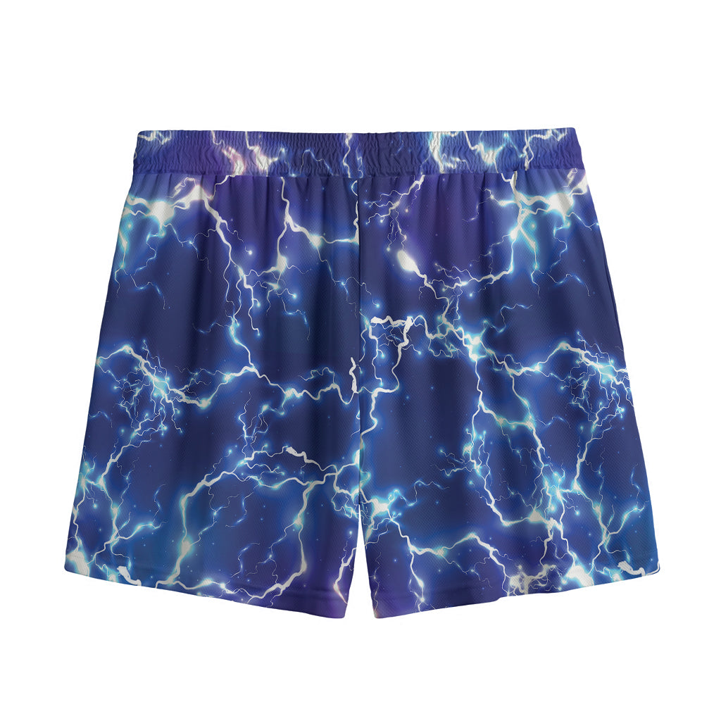 Blue And Purple Lightning Print Mesh Shorts