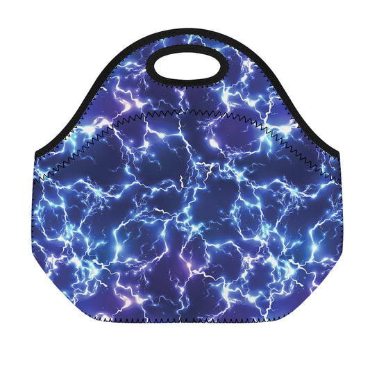 Blue And Purple Lightning Print Neoprene Lunch Bag
