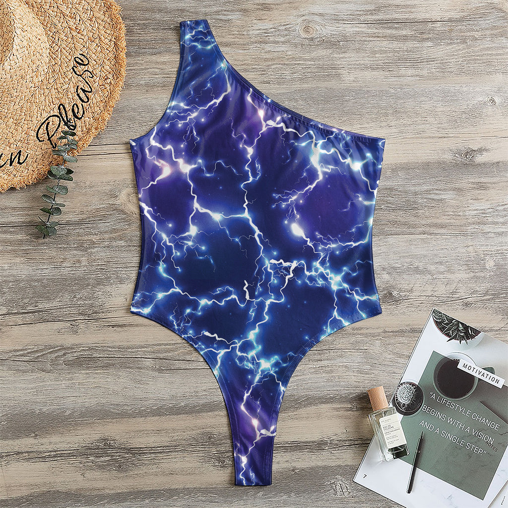 Blue And Purple Lightning Print One Shoulder Bodysuit