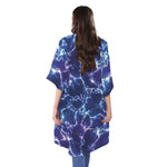 Blue And Purple Lightning Print Open Front Beach Cover Up