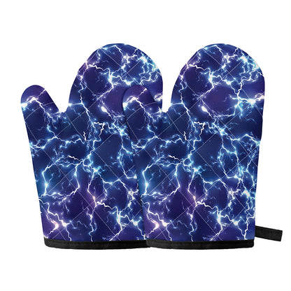 Blue And Purple Lightning Print Oven Mitts