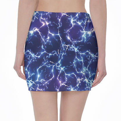 Blue And Purple Lightning Print Pencil Mini Skirt