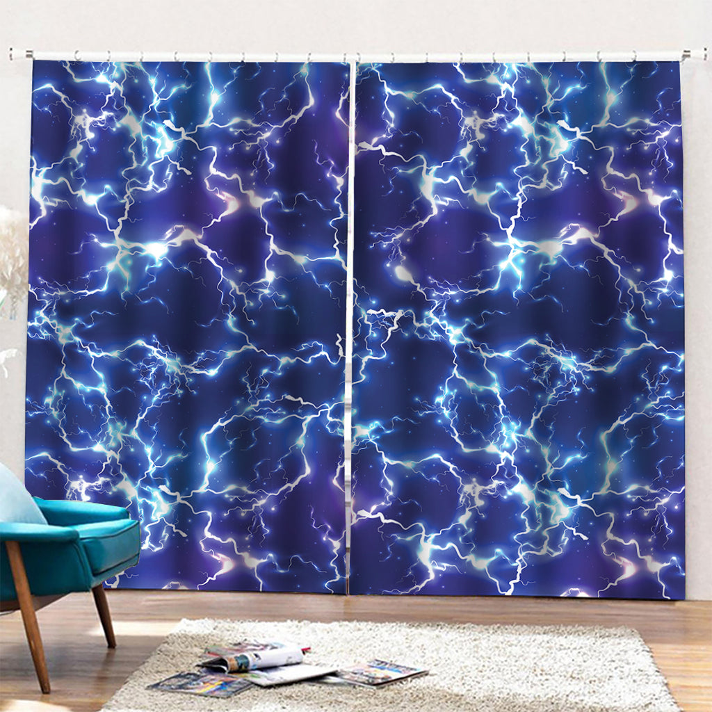 Blue And Purple Lightning Print Pencil Pleat Curtains