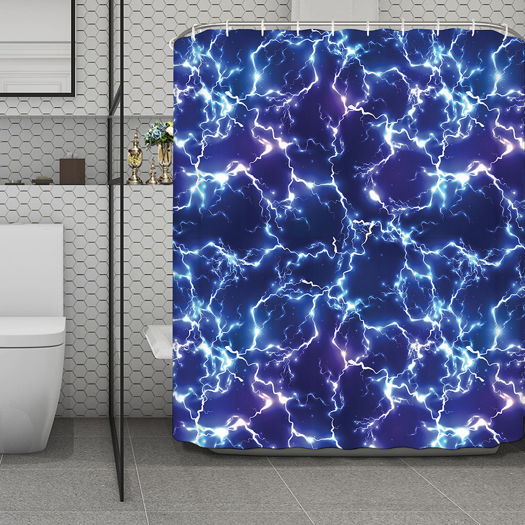 Blue And Purple Lightning Print Polyester Shower Curtain