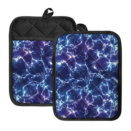 Blue And Purple Lightning Print Pot Holders With Pocket