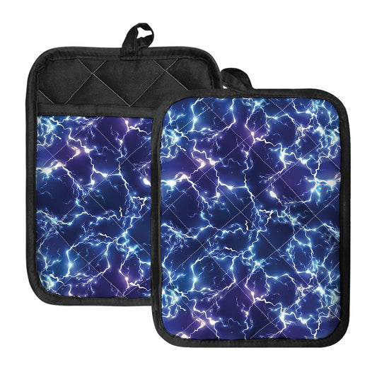 Blue And Purple Lightning Print Pot Holders With Pocket