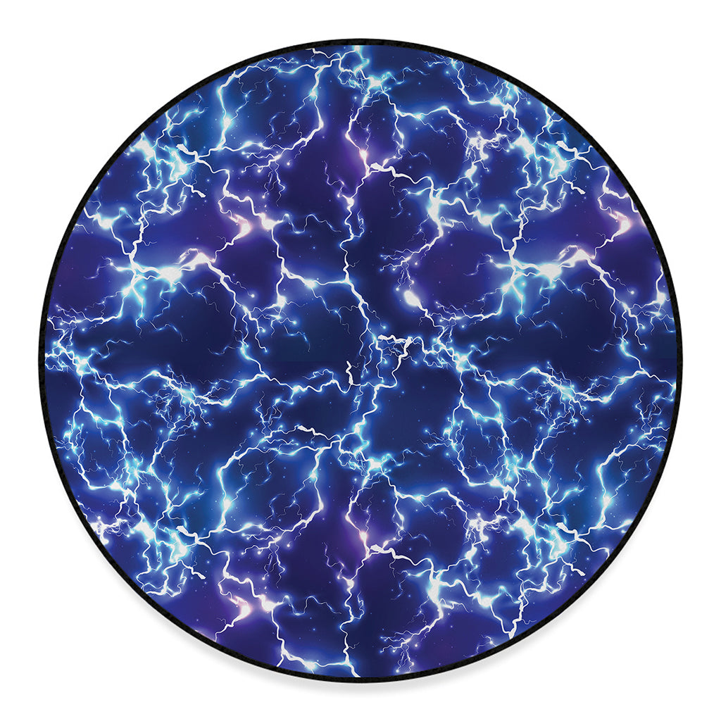 Blue And Purple Lightning Print Round Floor Mat