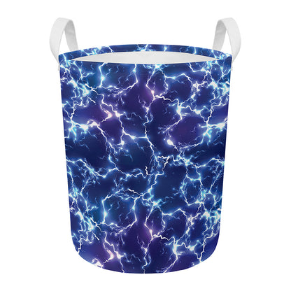 Blue And Purple Lightning Print Round Laundry Basket