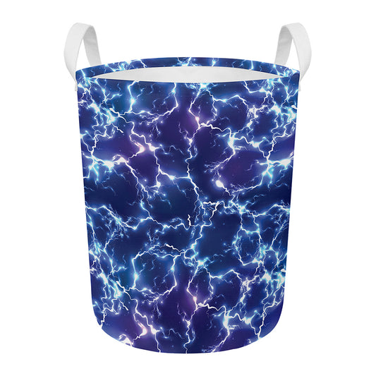 Blue And Purple Lightning Print Round Laundry Basket